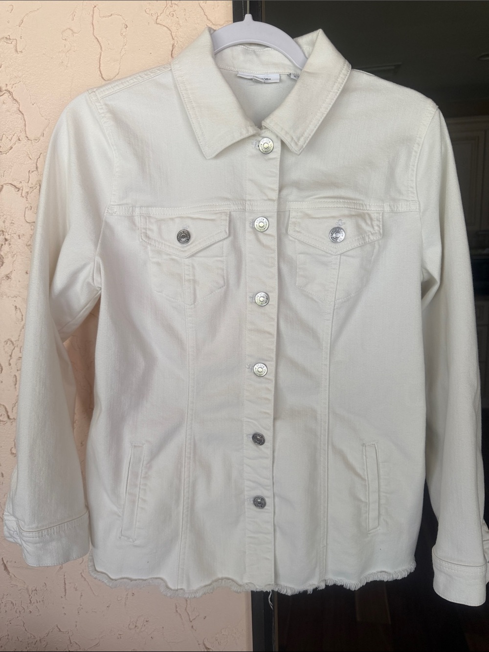 Chico's Off-White Denim Jacket with Button Front